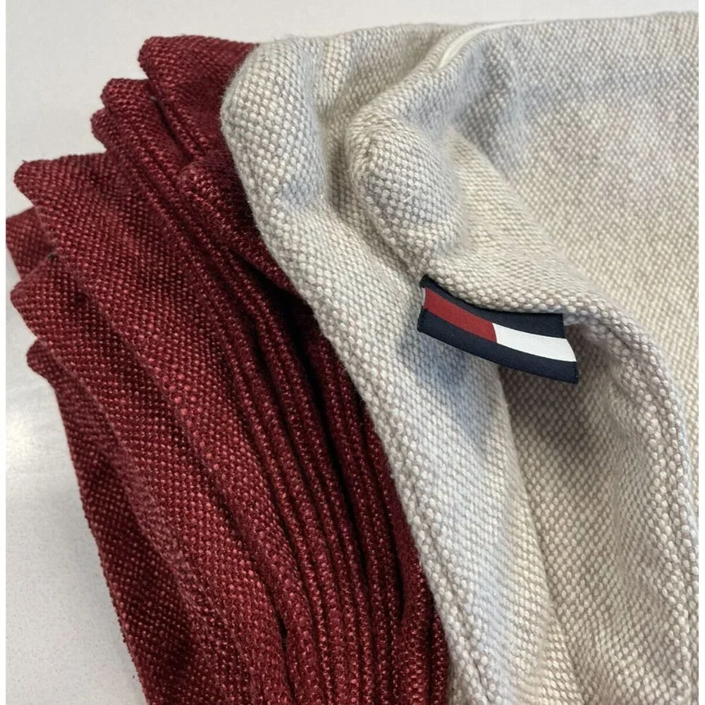 Set Of Three Throw Pillow Case Maroon Beige Tommy Hilfiger Square